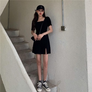 2021 mujeres verano nuevo estilo coreano temperamento blanco artefacto super buena versión cuidadosa máquina lado split vestido sexy cierre vestido de manga corta vestido pequeño vestido negro