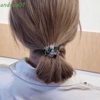 ANDREA01 Moda Cuerda de pelo de cristal Elegante Aleación Banda de goma para el cabello Exquisito Mujeres estilo coreano Temperamento Sencillo Diamante de imitación Sombreros/Multicolor