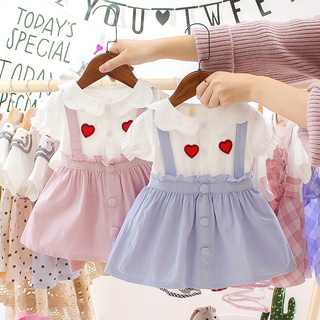 Summer Baby Girl Princess Dress Fake 2 Piece Toddler Heart Pattern Short Sleeve Cotton Sundress Baby Girl Dress Clothes Vestidos