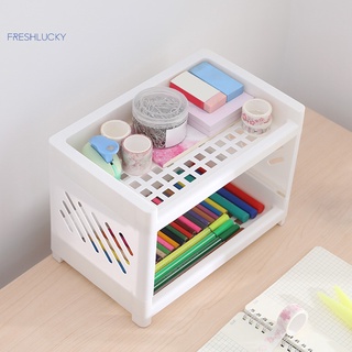 freshlucky 3 Colors Optional Desktop Shelf Double Layer Cosmetic Storage Desk Storage Rack Wear-resistant for Bathroom