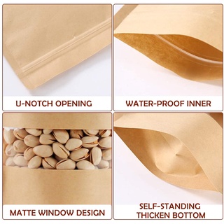 Bolsas de cocina reutilizables Zip Lock/bolsas de cocina/soporte de papel Kraft/bolsa de papel Kraft mate Transparent (6)