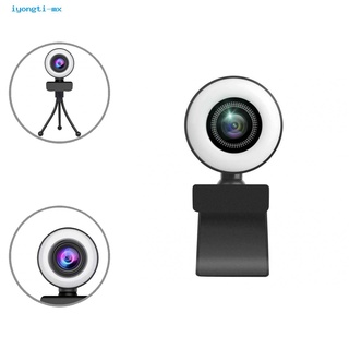 iyongti flexible pc webcam 1080p/2k cámara web con anillo de relleno de luz gran angular para transmisión en vivo