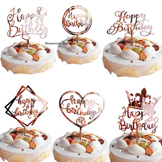 Floweroverflowstar TIANTIAN 6 Pieces Happy Birthday Cake Topper Acrylic Birthday Cupcake Topper FFS