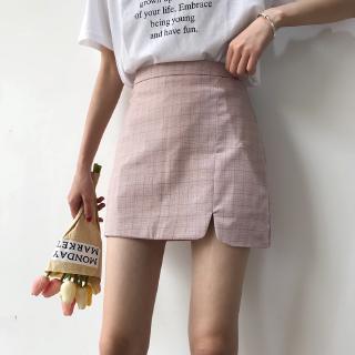 Coreano falda de cuadros delgado Split falda A cuadros Simple una línea de falda