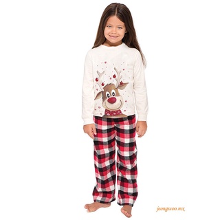 anana-juego de pijamas de la familia de navidad, patrón de reno tops+pantalones elásticos largos para