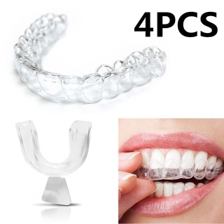 4 piezas de silicona protector bucal de noche para apretar dientes de molienda Dental mordida ayuda para dormir blanqueamiento dientes bandeja de la boca