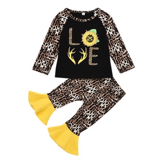 (girlsmall) 2 piezas de ropa de otoño para niños, leopardo, niñas, jersey y campana, pantalones inferiores (5-6t)
