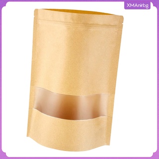 [xmanirbg] bolsas de alimentos resellables, 50 bolsas de papel kraft con ventana transparente, 5 tamaños diferentes para alimentos secos (5)