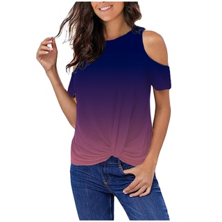 konheart mujer moda tie-dye gradiente color o-cuello de manga corta t-shirt tops blusa