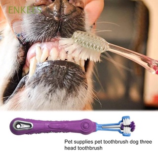 ENKEES 3 caras Cepillo de dientes para perros Ergonómico Suministros para perros Cepillo de dientes para mascotas Cuidado dental Prima Cepillo de dientes para limpieza de dientes para perros gatos Producto para mascotas/Multicolor