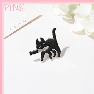 PINK1 Bag Shirt Hat Black Cat with Knife Girls Cute Cartoon Brooch Pins Enamel Pins Women Clothing Children Badge Lapel Brooches
