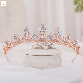 brillante perla de cristal nupcial corona de oro rosa novia de la boda tiaras para las mujeres princesa diadema de la boda headwear