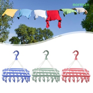 norman1 32 clips estante de secado colgante calcetín soporte de ropa percha a prueba de viento ropa interior de plástico multifuncional secador plegable airer/multicolor