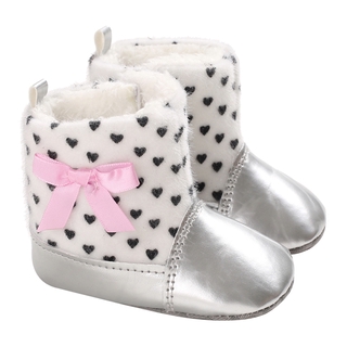 ✨JX-Baby Girl Winter Snow Boots Heart Print Warm Shoes Anti-Skid Plush Ankle (1)