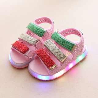 Fashion Baby Girls LED Shoes Summer Breathable Soft Velcro Adjustable Shoes kasut