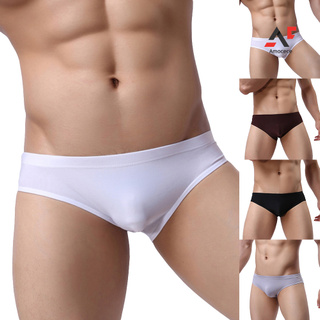 Amocece Sexy Men\'s Underwear Solid Color Mid Rise Ice Silk Briefs Elastic Underpants