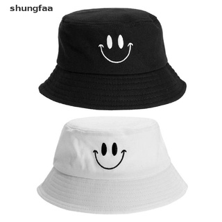 Shungfaa Women Smile Face Embroidery Bucket Hat Outdoor Fishing Sunscreen Bucket Hat MX