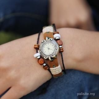 Regalo de vacaciones pareja reloj de los hombres reloj nuevo con cuentas tejido de cuero pulsera reloj estudiante accesorios Unisex Vintage cuero pulsera reloj