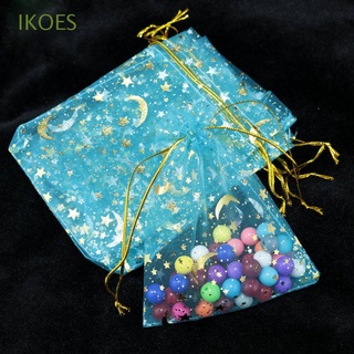 IKOES Stunning Organza Bags 50pcs/lot Candy Pouches Jewelry Packaging Colorful Festive Party Supplies Star Moon Decoration Wedding Christmas Favor Drawstring Gift Bags