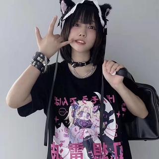 T-shirts Women Anime Print grunge Loose Steampunk Tee Gothic Female Harajuku Summer Clothing E-Girl Kawaii y2k Aesthetics Top