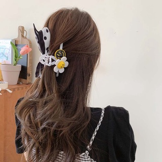 Rebuy niñas señoras garras de pelo elegantes adornos de pelo de las mujeres Clips de pelo lindo hermoso sol flor de tela patrón de puntos arco cinta pasadores estilo (9)