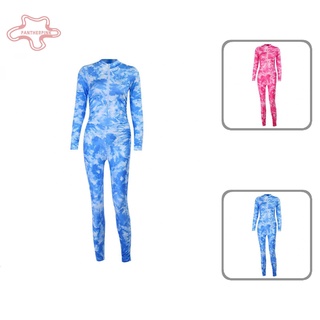 pantherpink Women Zipper Tie-Dye Long Sleeves Leg Sexy Bodycon Jumpsuit One Piece Outfit