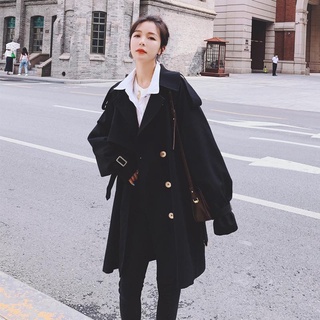 blackinsloose gabardina de las mujeres de estilo coreano de la mitad de la longitud y pequeño2021new primavera y otoño popular estilo británico abrigo (1)