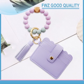 [ddopfla] Womens Wristlet Keychain Key Ring Bracelet Silicone Keys Chain Beaded Bangle Card Holder Purse Wristlet Credit Card