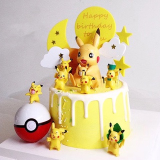 6 piezas pikachu cake topper feliz cumpleaños lindo dibujos animados pikachu decoración de fiesta