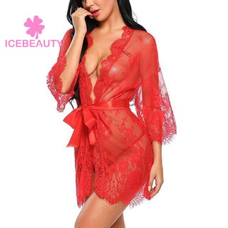 Popular ☂ Lencería Sexy Para Mujer/Malla Transparente/Tanga/Cinturón De Pijama/Ropa Interior (Rojo)