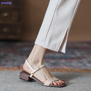 Una palabra cinturón moda sandalias mujer verano 2021 nuevo estilo de hadas salvaje temperamento tacón grueso romano zapatos femeninos planos s