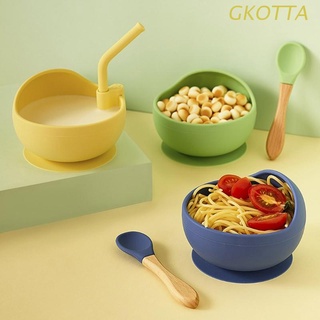 gkot - plato de silicona para bebé, diseño de ventosa, con cuchara de paja, antideslizante, succión, vajilla de alimentación para envolver