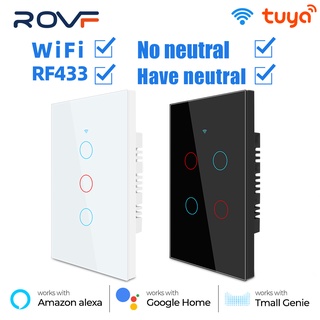 ROVF wifi + RF433 Tuya Smart Switch El interruptor WiFi (no neutral) es adecuado para la vida inteligente Asistente de Google Home Amazon Alexa iPhone Siri