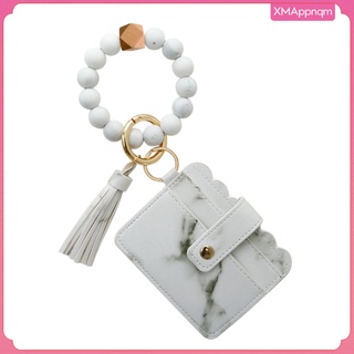 [xmappnqm] Womens Wristlet Keychain Key Ring Bracelet Silicone Keys Chain Beaded Bangle Card Holder Purse Wristlet Credit Card