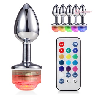 xiangsicity Metal Anal Plug Dilator Bead Remote Control Color Changing LED Light Sex Toy
