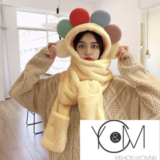 Yu bufanda con capucha Multifuncional 3 en 1/guante colorido de felpa Para invierno (8)