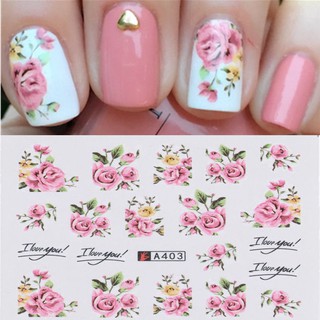 2 hojas de uñas arte agua calcomanía rosa diseño flor transferencia pegatinas manicura