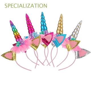 Especialización lindo unicornio diadema niños corona Headwear banda de pelo mujeres flor 1pc princesa Floral fiesta de cumpleaños decoraciones/Multicolor