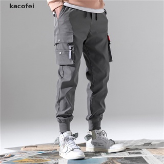 [kacofei] pantalones de carga de los hombres vintage hip hop bolsillos joggers pantalones de estilo safari pantalones de chándal