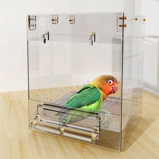 taibao pet birdbath canary caja de baño de pájaro para jaula transparente colgante ducha tortolitos sin fuga acrílico loro bañera/multicolor (9)