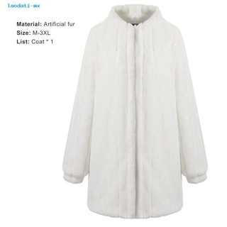 laodati piel sintética abrigo de invierno de media longitud de las mujeres abrigo esponjoso grueso prendas de abrigo (3)