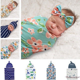 Saco de bebé recién nacido con sombrero o diadema conjunto suave saco de dormir envoltura de algodón para bebés