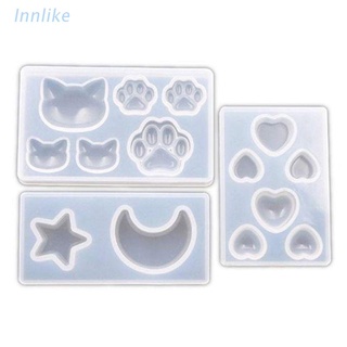 Inn 3 piezas de estrella luna gato huella amor corazón joyería molde de silicona resina epoxi DIY teléfono móvil decoración herramientas de joyería (1)