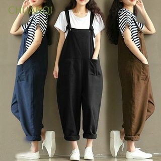 CHUANQI Casual Playsuits Plus Size Dungarees Jumpsuit Womens Cotton Linen Loose Overalls Trousers/Multicolor