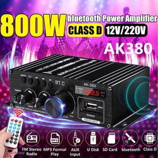 * AK380 800W Amplificador De Potencia Audio Karaoke Cine En Casa De 2 Canales Bluetooth compatible Clase D USB/SD AUX Entrada Receptor Distribuido