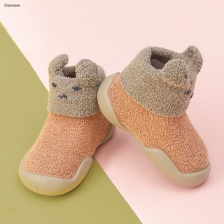 Maíz 1 par otoño invierno bebé calcetines de goma antideslizante engrosado bebé piso zapatos (3)