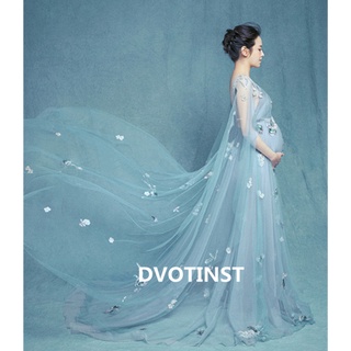 Fotografía Props Vestidos De Maternidad Para Sesión De Fotos Vestido De Embarazo Embarazada Azul Malla Perspectiva Elegante Estudio