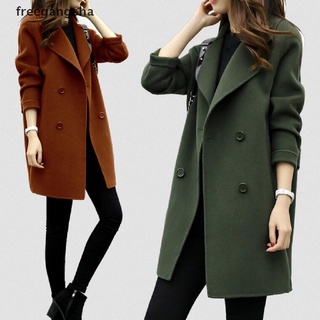 [freegangsha] mujer invierno lana abrigo largo casual sólido slim chaquetas cálidas abrigo outwear fdjc