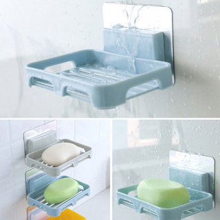 Soporte de jabón adhesivo grueso jabón plato contenedor montado en la pared auto drenante caja de jabón estante plato de ducha para el hogar (1)