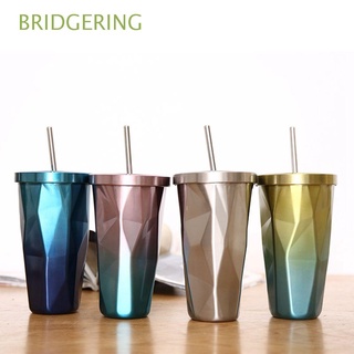 bridgering 500ml vaso de café con tapa de paja vaso aislado botella de agua viaje reutilizable metal tazas de agua de doble pared cerveza pinta taza/multicolor